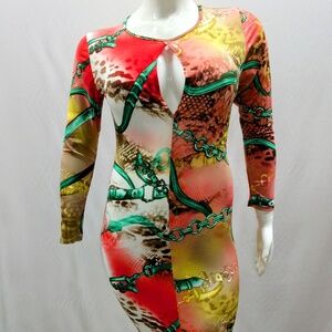 Pretty Multicolor Mini Dress W/Keyhole Cutout